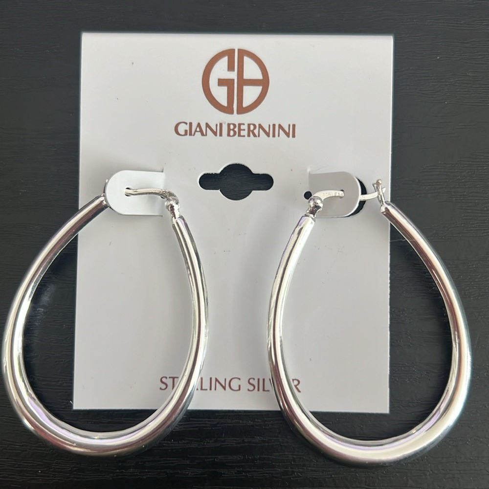 Sterling Silver Tear Drop Hoop Earnings